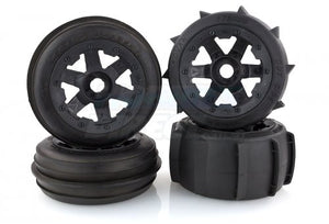 Rovan 4.7/5.5" Baja 5B Sand Buster Tyres on Black Rims - Beadlocked Wheel Set # 850492A