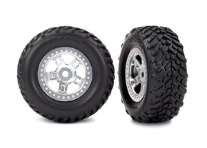 TRAXXAS Tires & wheels, assembled, glued (SCT satin chrome wheels, SCT off-road racing tires, foam inserts) (1 each, right & left) #7073