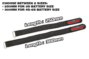 Team Corally - Pro Battery Straps - 250x20mm - Metal Buckle - Silicone Anti-Slip Strings - Black - 2 pcs #C-50530
