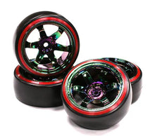 Rainbow Color 6 Spoke Wheel w/ Outer Ring + Drift Tire (4) Set (O.D.=62mm) #C23626