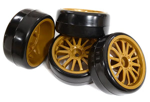 14 Spoke Complete Wheel & Tire Set (4) for Drift Racing (O.D.=62mm) #C30882