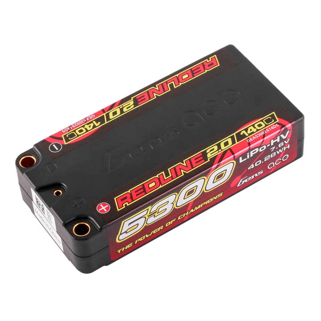 Gens Ace 2S Redline 2.0 5300mAh 140C 7.6V Hardcase Lipo Battery (5.0mm Bullet) #GEA53002S14D