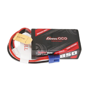 Gens Ace 2S 850mAh 60C 7.4V Hardcase/Hardwired Lipo Battery (EC2) #GEA8502S60E2