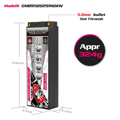 GAONENG GNB 9500mAh 2S 7.6V 140C Hard Case HV LiPo Battery #GNB95002S