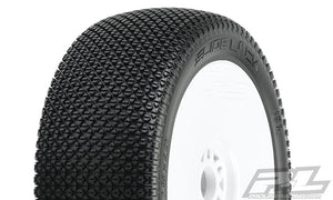 SLIDE LOCK S3 (SOFT) OFF-ROAD 1:8 BUGGY TIRES MOUNTED ON V2 WHITE WHEELS (2) FOR FR OR RR #PR9064-233