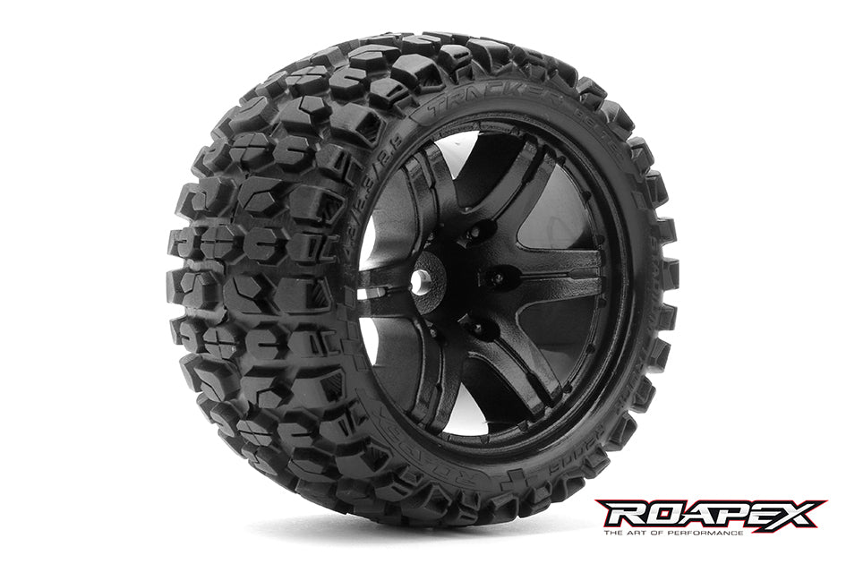 ROAPEX TRACKER BELTED 1/10 STADIUM TRUCK TIRE BLACK WHEEL 0 OFFSET 12mm HEX MOUNTED #R2006-B0