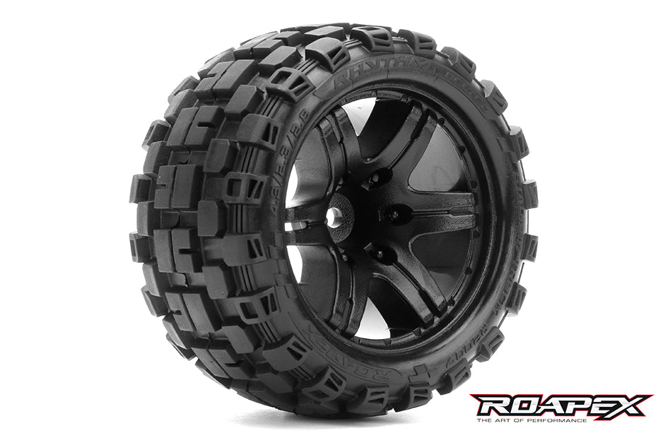 ROAPEX RHYTHM BELTED 1/10 STADIUM TRUCK TIRE BLACK WHEEL 0 OFFSET 12mm HEX MOUNTED #R2007-B0