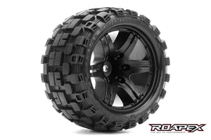 ROAPEX RHYTHM BELTED 1/10 STADIUM TRUCK TIRE BLACK WHEEL 1/2 OFFSET 12mm HEX MOUNTED #R2007-B2