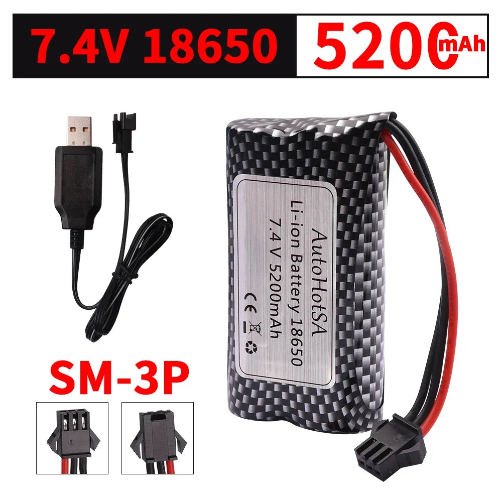 RCRC 7.4V 5200mAh Li-ion Battery SM-3P Plug #5200SM-3P – RcRaceControl