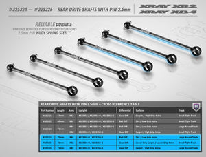XRAY REAR DRIVE SHAFT 72MM WITH 2.5MM PIN - HUDY SPRING STEEL. #XY325325