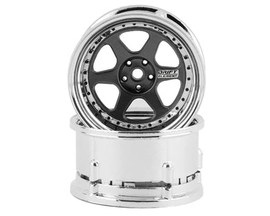 DS Racing Drift Element 6 Spoke Drift Wheels (Gunmetal w/Black Rivets) (2) (Adjustable Offset) w/12mm Hex #DSC-DE-220