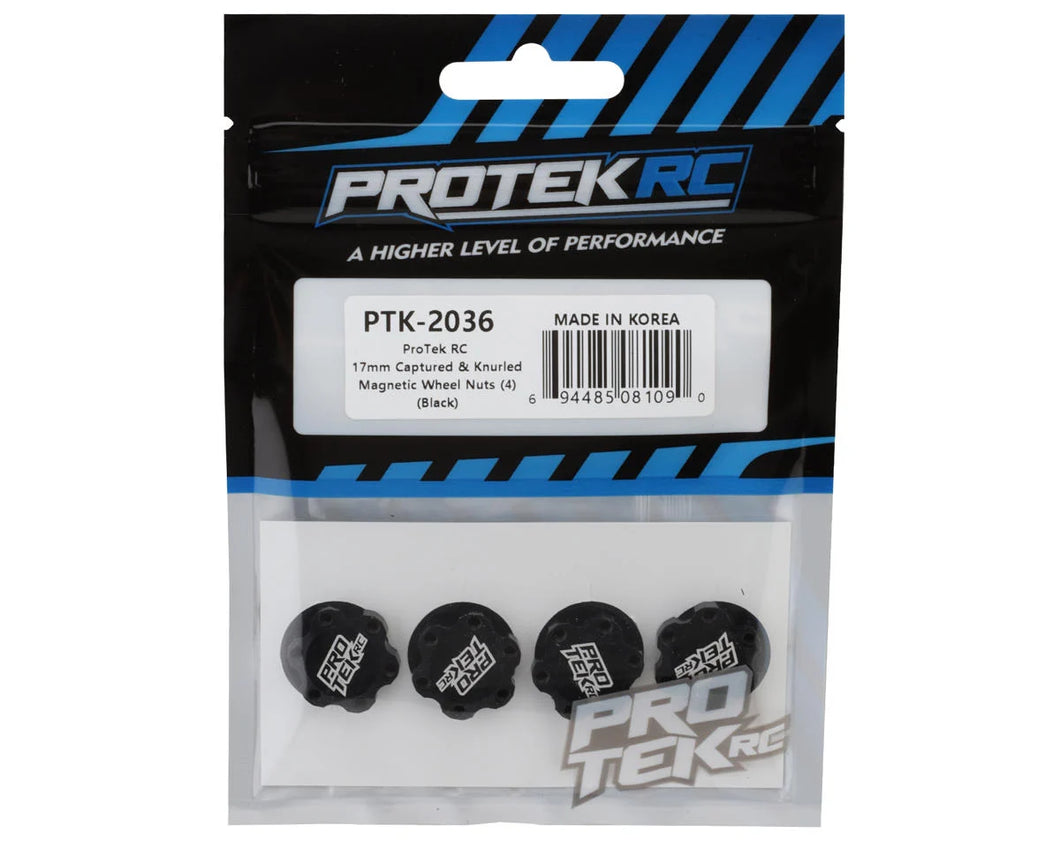 ProTek RC 17mm Captured & Knurled Magnetic Wheel Nuts (4) (Black) #PTK-2036