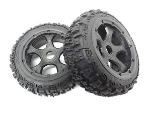 Rovan 4.7/5.5" Baja 5B Rear Trencher Tyres on Black Rims - Beadlocked Wheels 2Pcs #ROV-95193