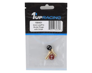 1UP Racing LowPro Bullet Plug Grips w/4mm Bullets (Black/Red)