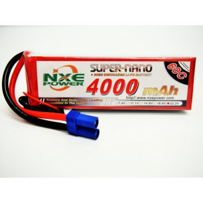 NXE 22.2v 4000mah 60c S/case Lipo w/EC5 #4000SC606SEC5