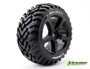 Louise 3.8" T-Apollo Tyres on Black Spoke Rims - Glued Truggy Wheels w/ Foam 2Pcs