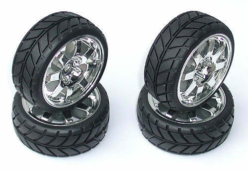 Team Associated #8-Spoke Chrome Mounted Wheels