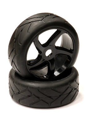 MOUNTED TIRE, WHEEL & INSERT H832 STYLE W/ 17MM HEX FOR 1/8 BUGGY SIZE