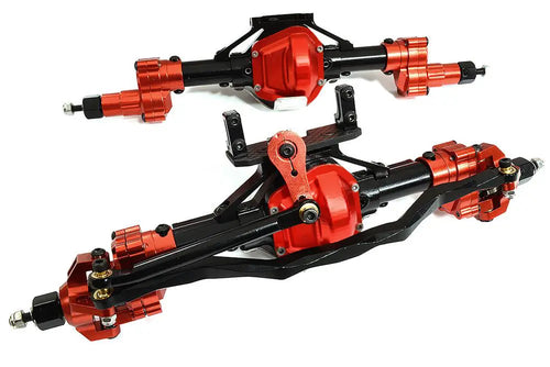 Billet Machined F & R Axle Assembly for 1/10 SCX10 Crawler w/ 4-Link Suspension #C30320RED