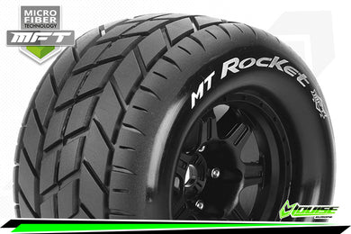 MFT 1/8 MT-ROCKET MONSTER TRUCK TIRE SPORT / 1/2 OFFSET BLACK RIM HEX 17mm / MOUNTED #LT3320BH