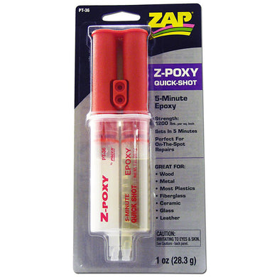 ZAP PT-36 1 OZ. Z-POXY QUICK SHOT DUAL SYRINGE (CARDED)