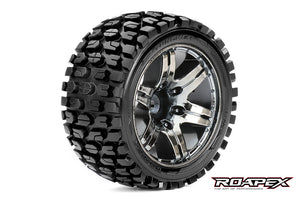 ROAPEX TRACKER 1/10 STADIUM TRUCK TIRE CHROME BLACK WHEEL WITH 1/2 OFFSET 12MM HEX MOUNTED