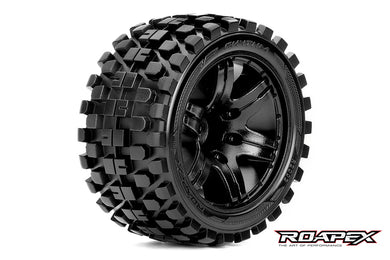 RHYTHM 1/10 STADIUM TRUCK TIRE BLACK WHEEL WITH 1/2 OFFSET 12MM HEX MOUNTED