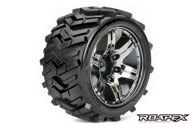 ROAPEX MORPH 1/10 STADIUM TRUCK TIRE CHROME BLACK WHEEL WITH 1/2 OFFSET 12MM HEX MOUNTED