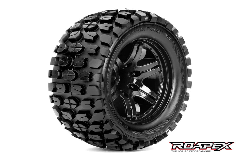 ROAPEX TRACKER 1/10 MONSTER TRUCK TIRE BLACK WHEEL WITH 1/2 OFFSET 12MM HEX MOUNTED