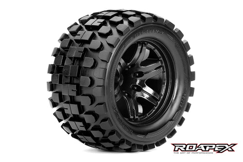 ROAPEX RHYTHM 1/10 MONSTER TRUCK TIRE BLACK WHEEL WITH 1/2 OFFSET 12MM HEX MOUNTED