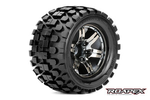 RHYTHM 1/10 MONSTER TRUCK TIRECHROME BLACK WHEEL WITH 1/2 OFFSET 12MM HEX MOUNTED #R3003-CB2