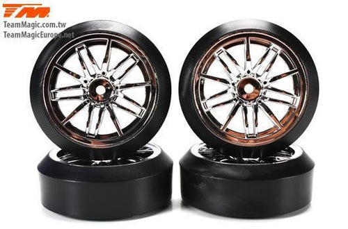 TEAM MAGIC Tires - 1/10 Drift - mounted - Starlight Wheels Silver - 12mm Hex - 45° - Hard (4 pcs) #TMK7624SH