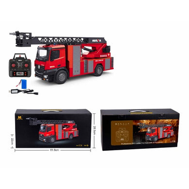 HUINA 1561 1:14 RC Fire Truck 22 Channels Tractor Engineering Car with Working Water Pump Shoots Squirts Water Ladder Truck