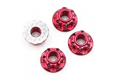 Yeah Racing 4mm Red Aluminium Flanged Serrated Nuts 4Pcs