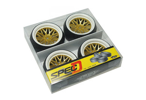 Yeah Racing 1.9" (+6mm Off-Set) Spec D Drift Tyres on White/Gold Mesh Rims - Wheels 4Pcs