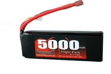 REDBACK RACING BATTERY, 11.1V LIPO, 5000MAH 30C, FLIGHT RBLP3C50