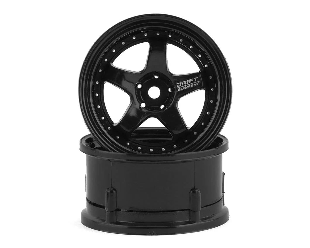 DS Racing Drift Element 5 Spoke Drift Wheels (Triple Black w/Silver Rivets) (2) (Adjustable Offset) w/12mm Hex #DSC-DE-006