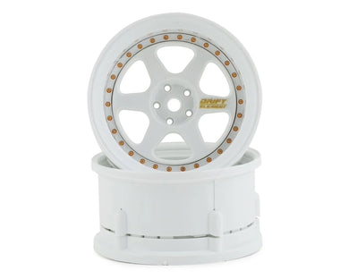 DS Racing Drift Element 6 Spoke Drift Wheels (Triple White w/Gold Rivets) (2) (Adjustable Offset) w/12mm Hex #DSC-DE-204