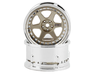 DS Racing Drift Element 6 Spoke Drift Wheels (Gold & Chrome w/Gold Rivets) (2) (Adjustable Offset) w/12mm Hex #DSC-DE-217