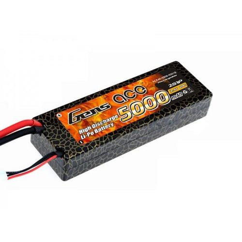 Gens Ace 5000mAh 40C 7.4V Hard Case Lipo Battery (Deans Plug)