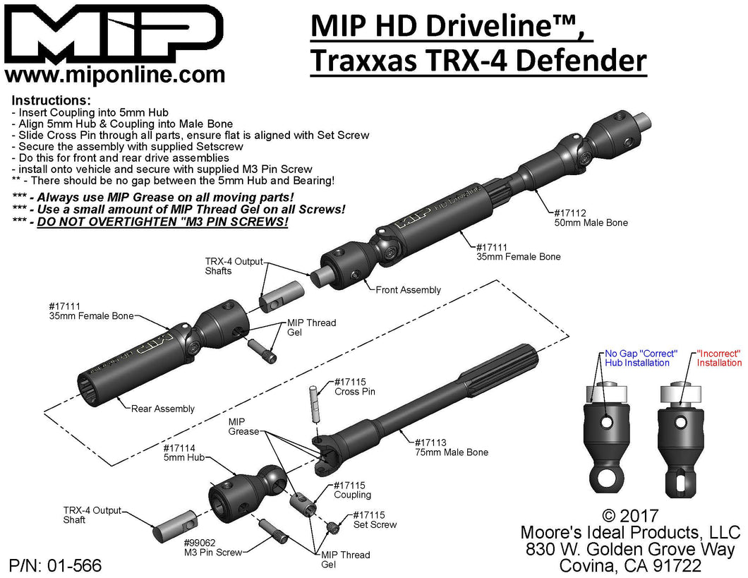 MIP HD Driveline™ Kit, Traxxas TRX-4 Defender, #17110