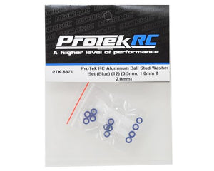 ProTek RC Aluminum Ball Stud Washer Set (Blue) (12) (0.5mm, 1.0mm & 2.0mm) #PTK-8371