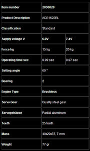 Absima - Servo ACS1620BL - Combat Series