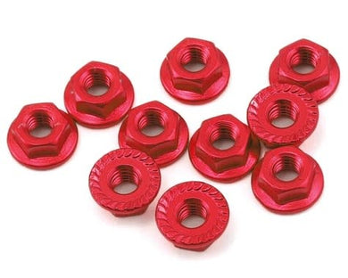 4MM ALUMINIUM SERRATED LOCK NUT 10PCS (RD) #LN-M4S-RD