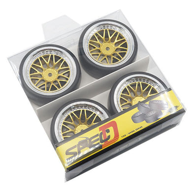 SPEC D LS WHEEL OFFSET +6 GOLD SILVER W/TIRE 4PCS FOR 1/10 DRIFT #WL-0099