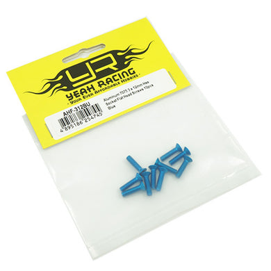 YEAH RACING ALUMINUM 7075 3X12MM HEX SOCKET FLAT HEAD SCREWS 10PCS BLUE #AHF-312BU