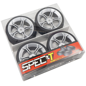 SPEC T MS WHEEL OFFSET 3 SILVER W/TIRE 4PCS FOR 1/10 TOURING #WL-0104