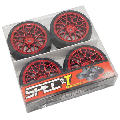 SPEC T LS WHEEL OFFSET 3 RED W/TIRE 4PCS FOR 1/10 TOURING #WL-0108