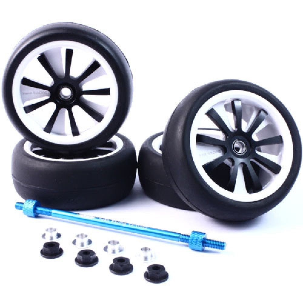 ALUMINUM STYLISH SPINNING RIMS (4PCS) BK 9-SPOKE TIRE SET W/ TIRE HOLDER FOR 1:10 RC TOURING CARS #WLS-0003BKS