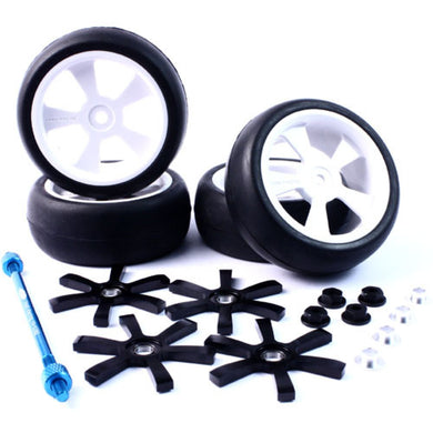 YEAH RACING ALUMINUM STYLISH SPINNING RIMS (4PCS) BK 6-SPOKE TIRE SET W/FREE TIRE HOLDER FOR 1:10 TOURING CARS #WLS-0004BKS